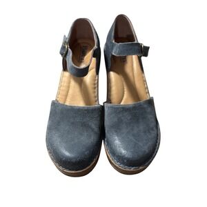Born Chele Blue Gray Suede Wedge Mary Jane Sandals F92540 Womens 8M
